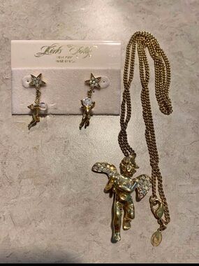KIRKS FOLLY CHERUB ANGEL NECKLACE AND EARRINGS SET